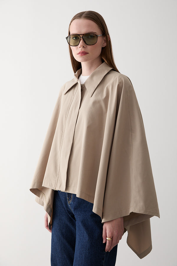 Bej Pelerin Model Trençkot - 7603