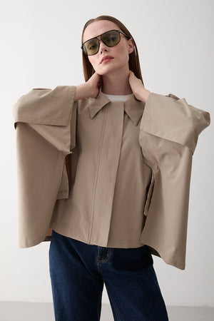 Bej Pelerin Model Trençkot - 7603