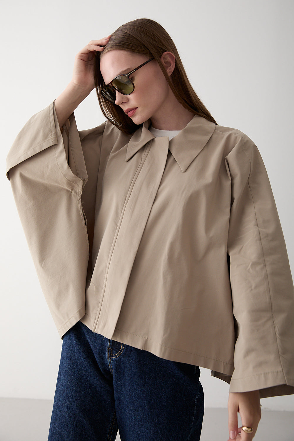 Bej Pelerin Model Trençkot - 7603