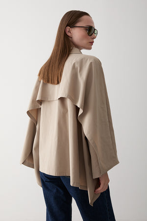 Bej Pelerin Model Trençkot - 7603