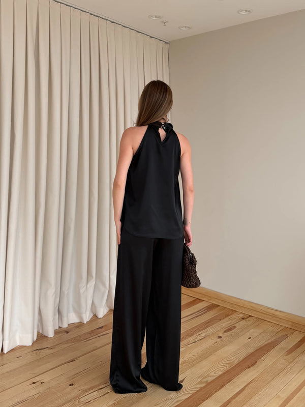 Siyah Saten Bluz Pantolon Takım - 30433