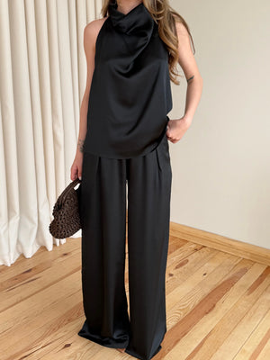 Siyah Saten Bluz Pantolon Takım - 30433