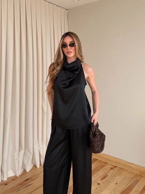 Siyah Saten Bluz Pantolon Takım - 30433