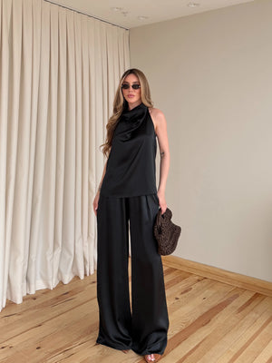 Siyah Saten Bluz Pantolon Takım - 30433