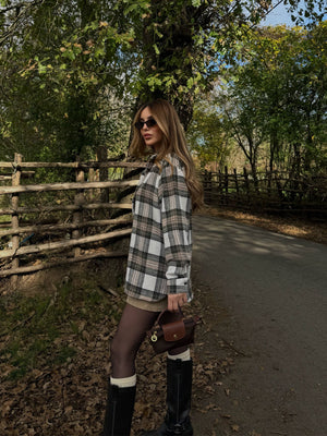 Bej - Siyah Ekoseli Gömlek - 251065