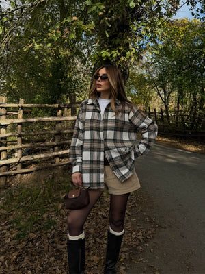 Bej - Siyah Ekoseli Gömlek - 251065