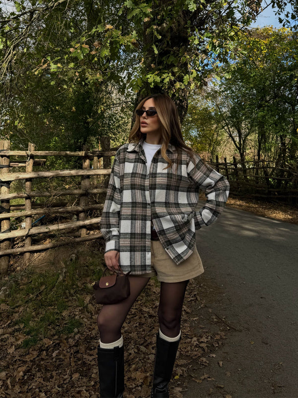 Bej - Siyah Ekoseli Gömlek - 251065