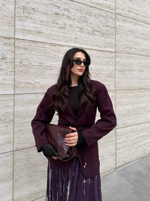 Bordo Bağcıklı Ceket - 9702