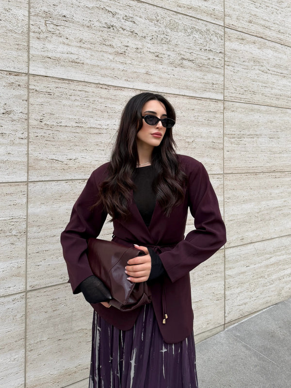 Bordo Bağcıklı Ceket - 9702