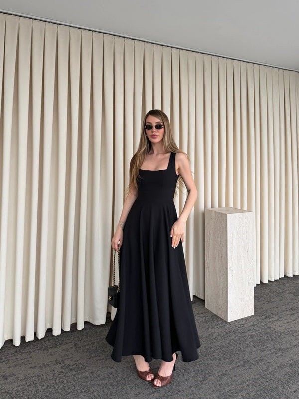 Siyah Beli Fiyonklu Prenses Model Elbise - 3333