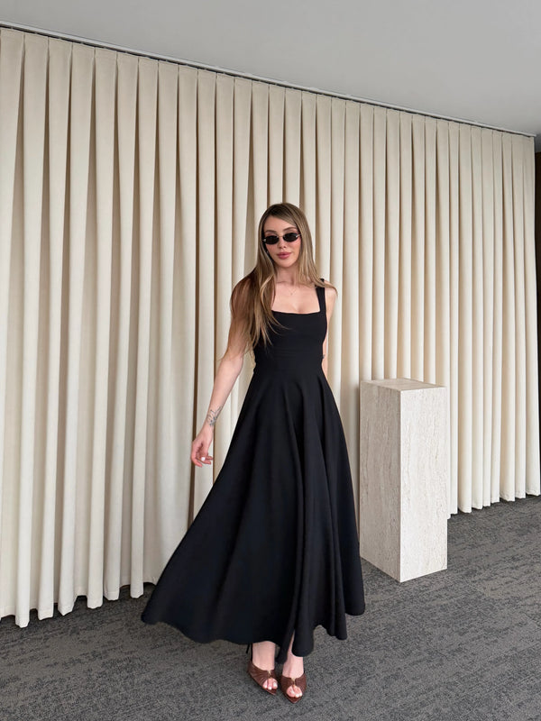 Siyah Beli Fiyonklu Prenses Model Elbise - 3333