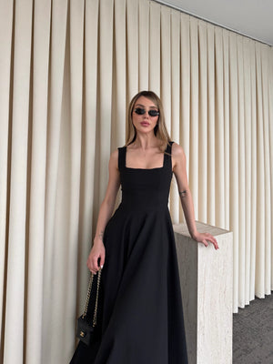Siyah Beli Fiyonklu Prenses Model Elbise - 3333