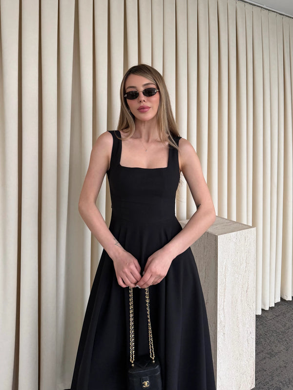 Siyah Beli Fiyonklu Prenses Model Elbise - 3333