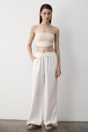 Beyaz Beli Lastikli Bol Paça Pantolon