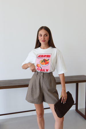 Beyaz Capri Baskılı T-shirt