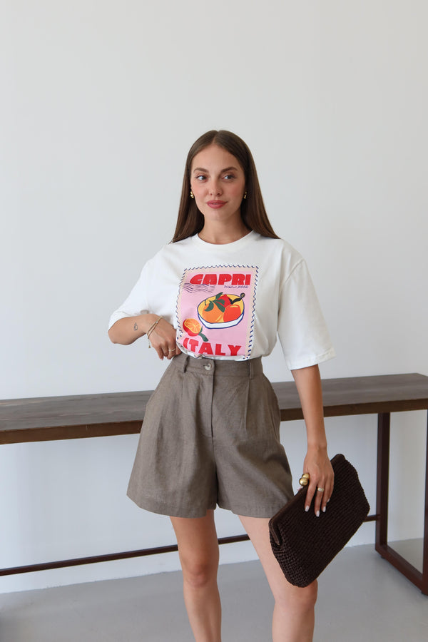 Beyaz Capri Baskılı T-shirt