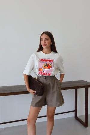 Beyaz Capri Baskılı T-shirt
