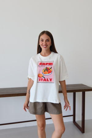 Beyaz Capri Baskılı T-shirt