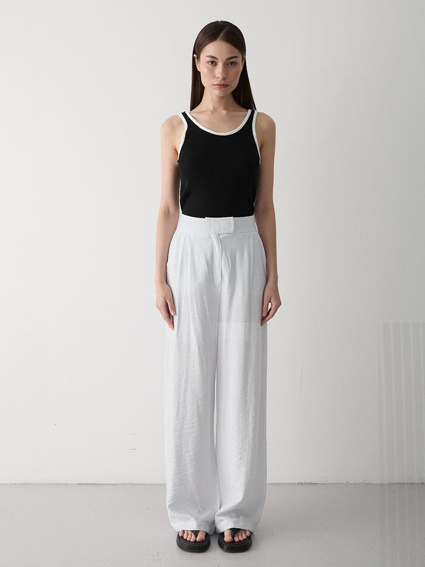 Beyaz Cırt Cırt Kapamalı Bol Paça Pantolon