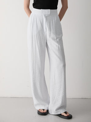 Beyaz Cırt Cırt Kapamalı Bol Paça Pantolon