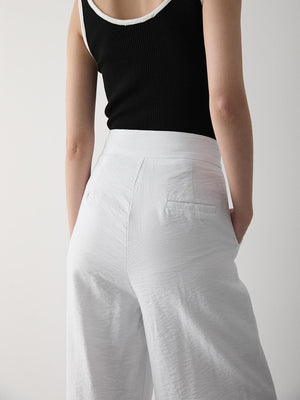 Beyaz Cırt Cırt Kapamalı Bol Paça Pantolon