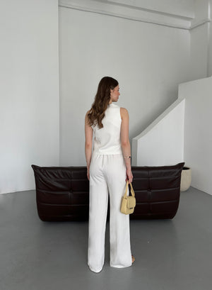 Beyaz Çizgili Yelek Pantolon Takım