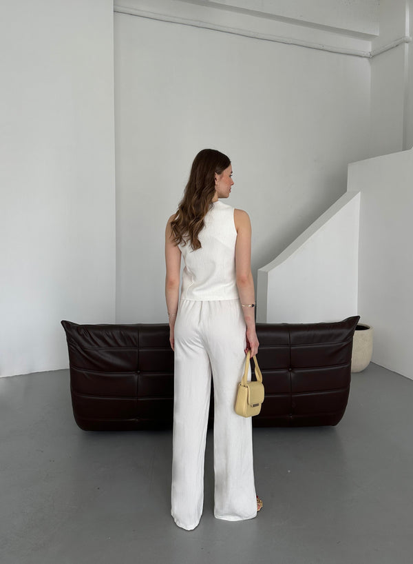 Beyaz Çizgili Yelek Pantolon Takım