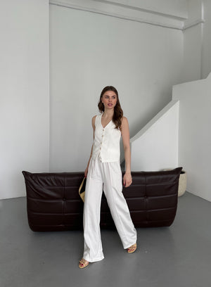 Beyaz Çizgili Yelek Pantolon Takım