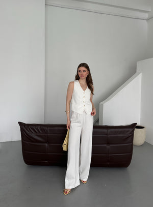 Beyaz Çizgili Yelek Pantolon Takım