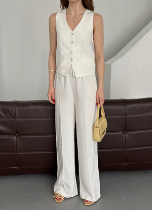 Beyaz Çizgili Yelek Pantolon Takım