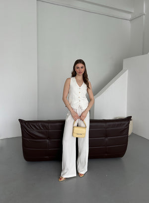 Beyaz Çizgili Yelek Pantolon Takım