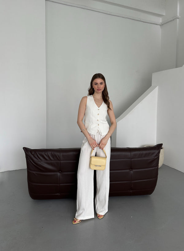 Beyaz Çizgili Yelek Pantolon Takım