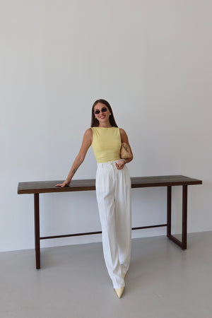 Beyaz Gold Düğmeli Beli Lastikli Palazzo Pantolon