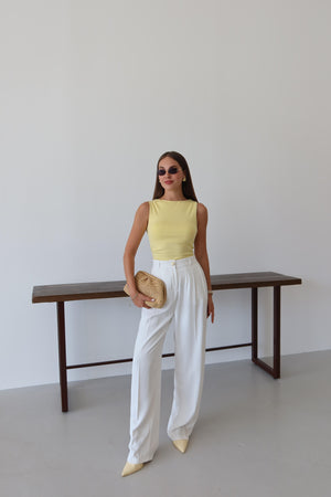 Beyaz Gold Düğmeli Beli Lastikli Palazzo Pantolon