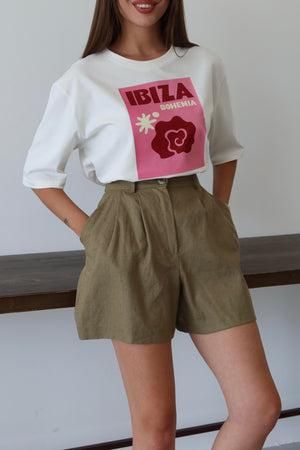 Beyaz Ibiza Baskılı T-shirt