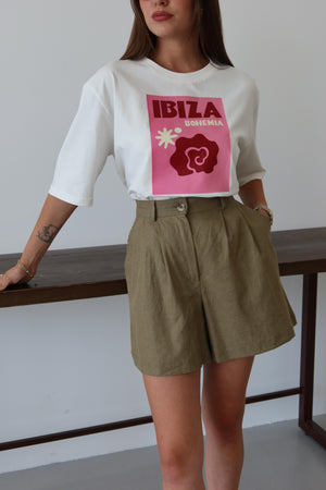 Beyaz Ibiza Baskılı T-shirt