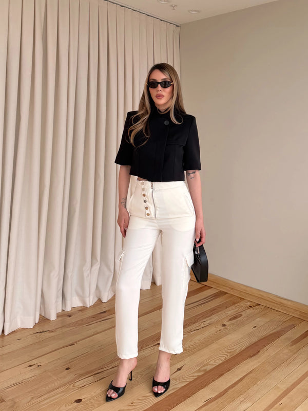 Siyah Kısa Kollu Crop Ceket - 504368