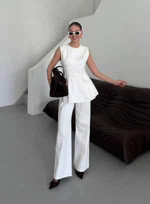 Beyaz Leandra Tasarım Bluz Pantolon Takım