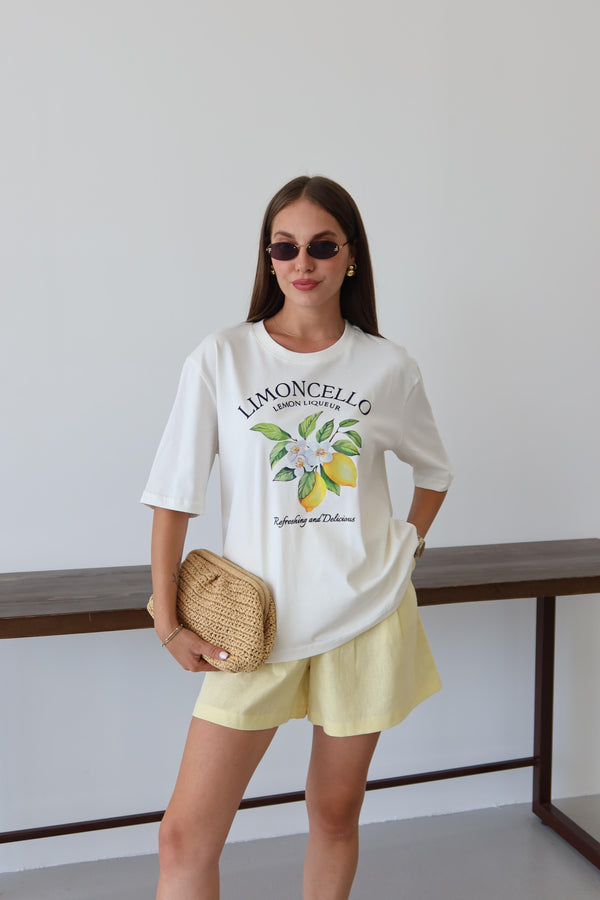 Beyaz Limoncello Baskılı T-shirt