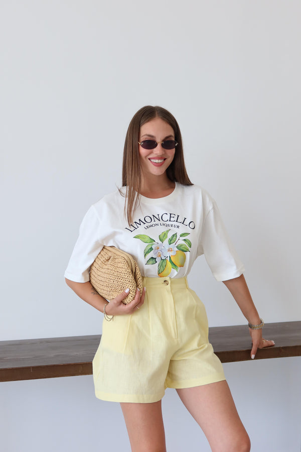 Beyaz Limoncello Baskılı T-shirt