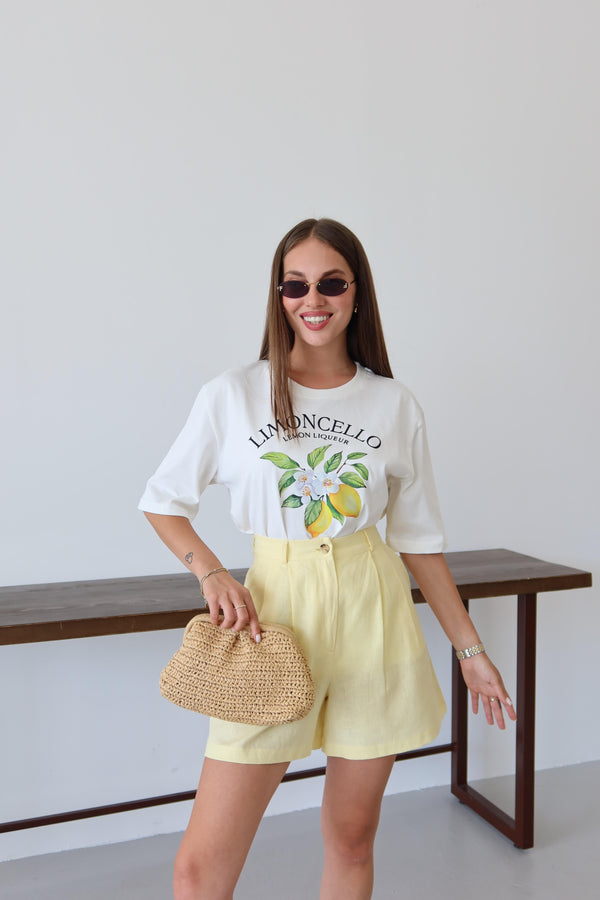 Beyaz Limoncello Baskılı T-shirt