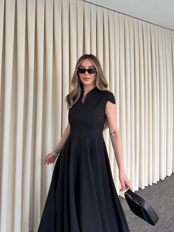 Siyah Mini V Yaka Elbise - 242480