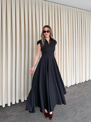 Siyah Mini V Yaka Elbise - 242480