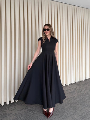 Siyah Mini V Yaka Elbise - 242480