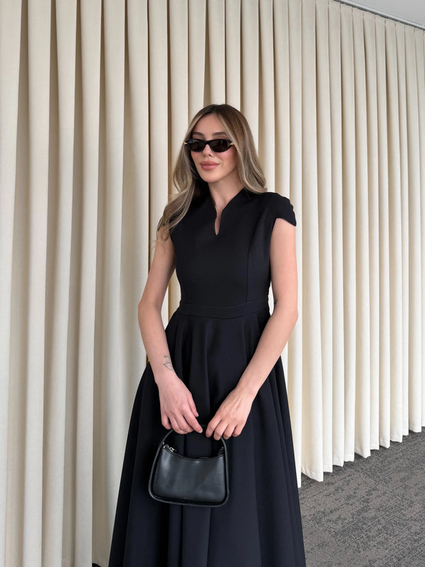 Siyah Mini V Yaka Elbise - 242480