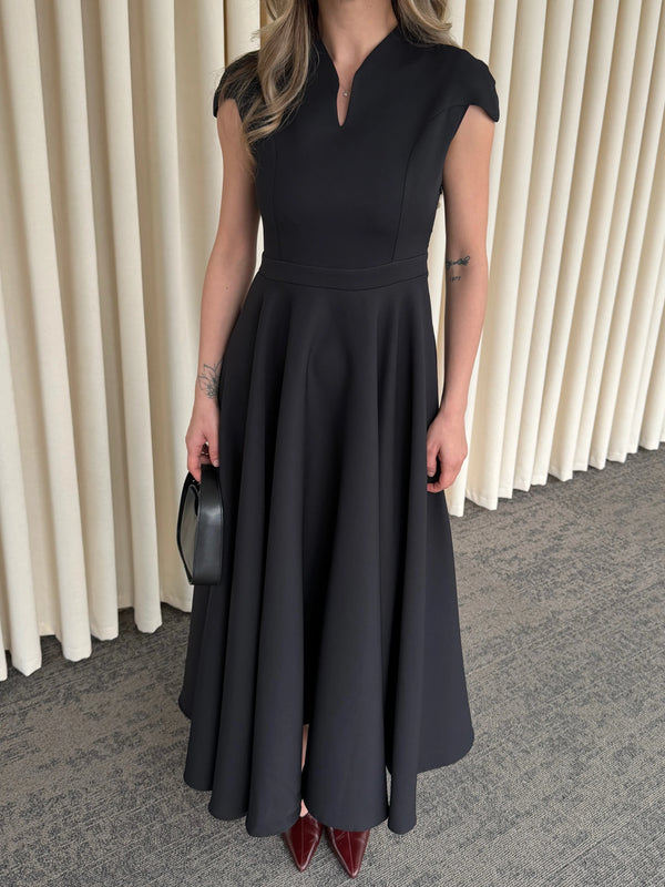 Siyah Mini V Yaka Elbise - 242480