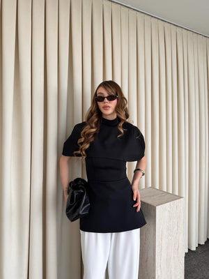 Siyah Pelerinli Straplez Bluz - 1101