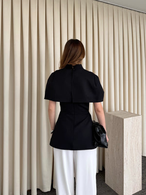 Siyah Pelerinli Straplez Bluz - 1101