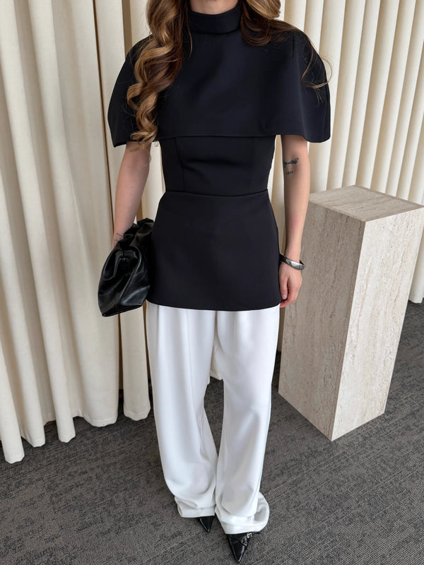 Siyah Pelerinli Straplez Bluz - 1101