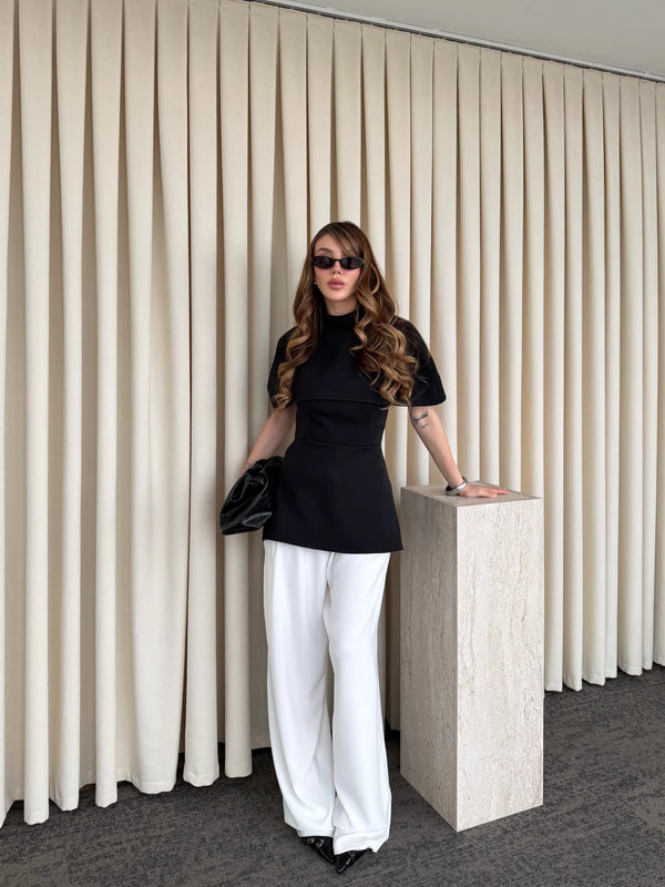 Siyah Pelerinli Straplez Bluz - 1101